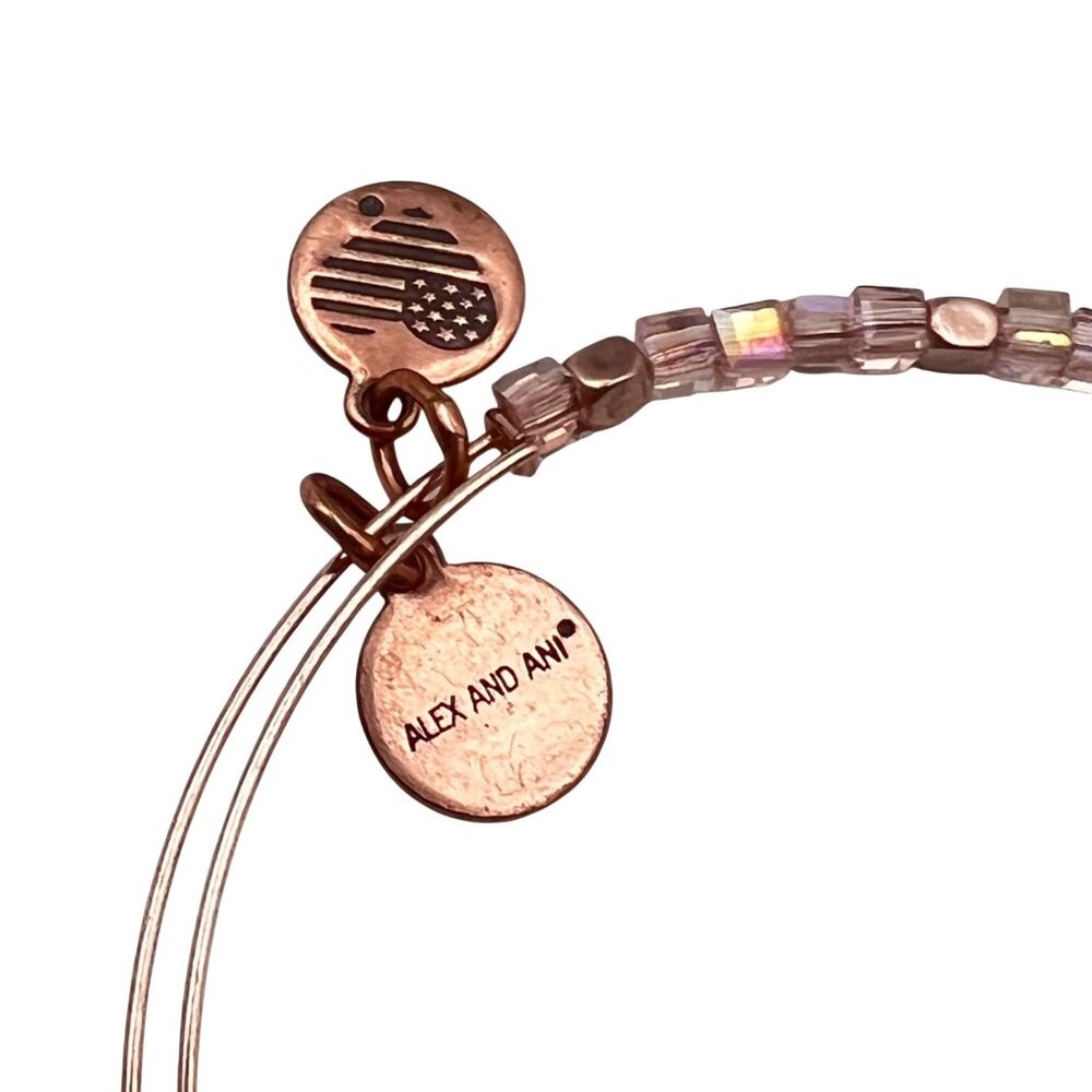 Alex And Ani Rose Gold Bangle Bracelet Balance Bead Soft Pink AB Square NWT - Picture 4 of 5